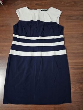Lauren Ralph Lauren Navy and White Colorblock Sheath Midi Dress